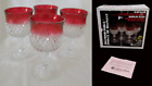 4 pc Indiana Glass Set 6 oz Wine/Juice Diamond Pt Flash Ruby Band Stem Goblet