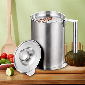 Stainless Steel Kitchen Oil Filter Storage Can Grease Strainer Container 1.6L - Picture 1 of 10