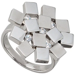 Anillo De Dama Con 5 Circonitas, 925 Plata De Ley, Semi Mate - Picture 1 of 1