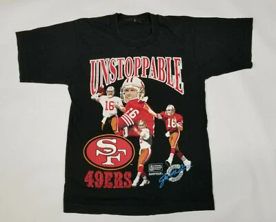 Camisa Camisa pequeña vintage SF 49ers Joe Montana imparable con gráficos de dibujos animados Foto 1 de 4