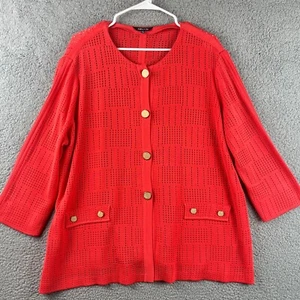 Misook Cardigan Sweater Womens XL Petite Orange Open Knit Acrylic Blend Buttons - Picture 1 of 9