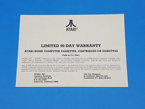 Atari 2600 Corp 1982 Limited 90-Day Warranty Registration Card - Bild 1 von 2