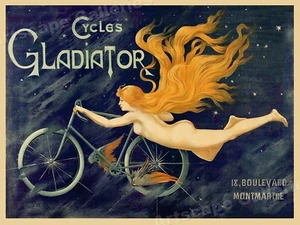 Cycles Gladiator Vintage Style 1895 Art Nouveau Bicycle Poster - 24x32 - Picture 1 of 3