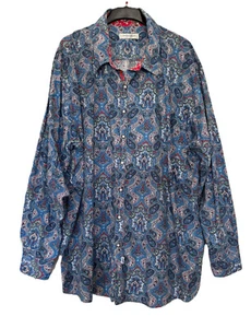Jimmy Stuart Shirt Mens 5XL Blue Paisley Floral Long Sleeve Button Up Collared - Picture 1 of 9