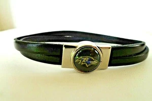 NFL BALTIMORE RAVENS BLACK LEATHER BRACELET MAGNETIC CLOSE 7 INCHES - Picture 1 of 4