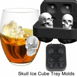 3D Skull ICE Cube Tray Maker Silicone Ball Mold Whiskey Cocktail Halloween Party - Picture 1 of 4