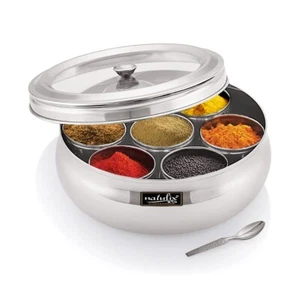 Stainless Steel Belly Shape Masala box for Kitchen | Spice Box | Masala Dabba - Picture 1 of 8