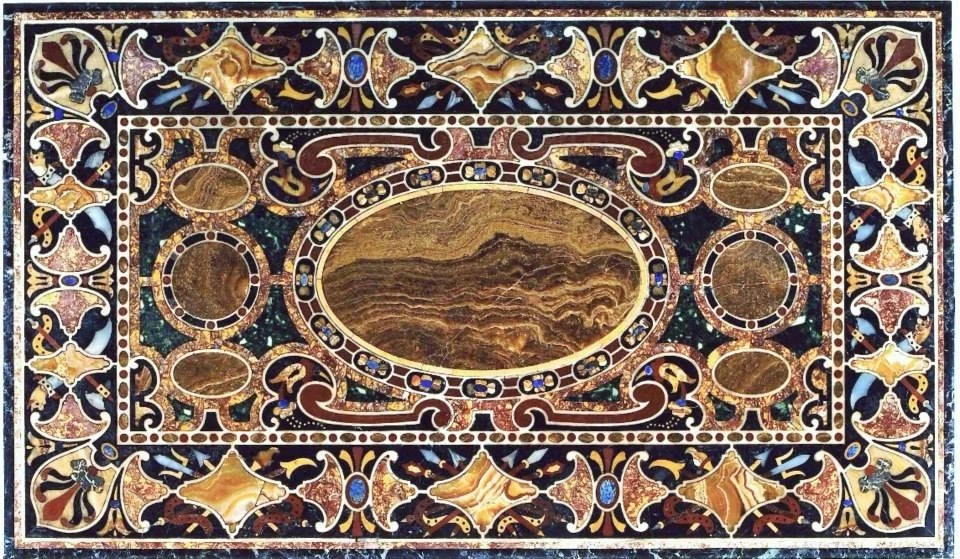 48" x 32" black Marble Table Top Precious stone Inlay handmade art Work - Image 1 of 1