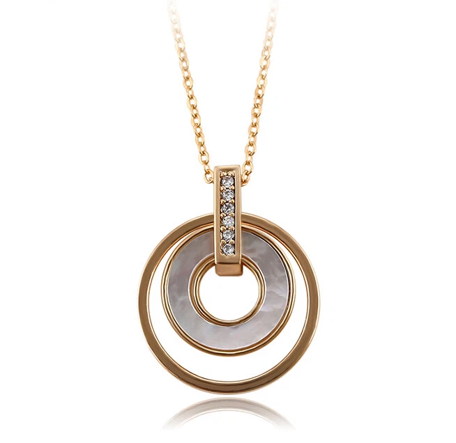 Edel Halskette Collier Perlmutt Anhänger Zirkon 750er Rolled Gold 18K vergoldet - Bild 1 von 4