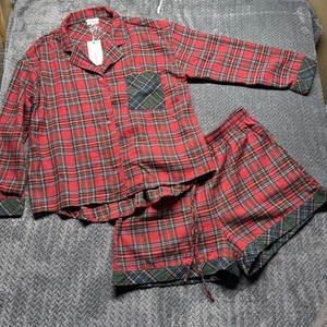 Pigiama donna Anniewear XL a quadri set top e pantaloncini rosso verde flanella look tartan - Foto 1 di 13