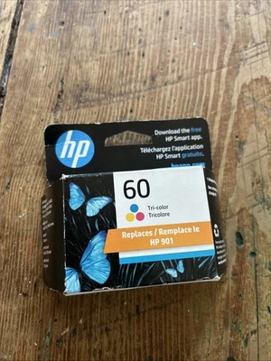 HP 60 Tri-Color Genuine Ink Cartridge Sealed Damaged Box Exp 03/2026 - Image 1 of 4