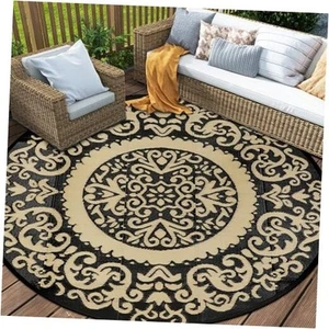 Round Outdoor Rugs 10ft Brown Patio Rugs Clearance Reversible Plastic Straw - Picture 1 of 8