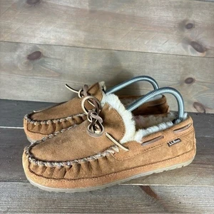 ll bean wicked good womens size 8 shoes brown suede shearling lined slippers - Picture 1 of 8