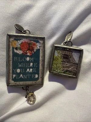 Jewel Kade JK Reversible Charm Pendants BLOOM & Tower. 2 Sided Pewter Crystal - Image 1 of 2