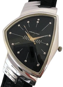 Reloj para hombre Hamilton Ventura cuarzo esfera negra correa de cuero usado de Japón - Imagen 1 de 11