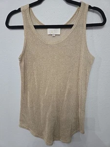 Cache Gold Metallic Shimmer Sleeveless Tank Top Womans Size Medium - Picture 1 of 5