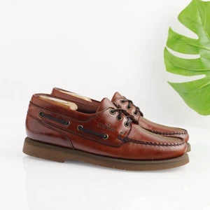 Sebago Mens Cape Horn Boat Shoe Size 8 WIDE Brown Leather USA Docksides Moc Toe - Picture 1 of 14