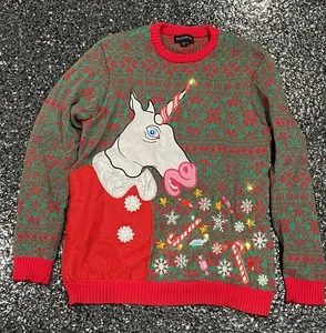 Blizzard Bay Ugly Christmas Einhorn Schneeflocken Gr. M Pullover Blinklichter - Bild 1 von 4