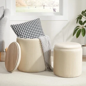 Round Ottoman with Storage Set of 2,Vanity Stool with Storage for Bedroom, Ot... - Picture 1 of 9