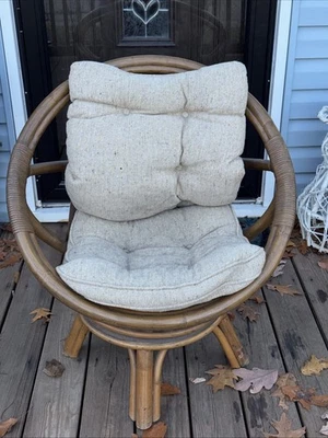 Silla Giratoria Bambú Ratán con Cojín Acolchado Vintage Mediados de Siglo Moderno Foto 1 de 4