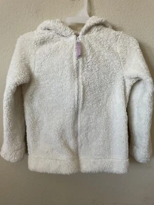 Cat & Jack Ivory 3D Unicorn Horn Hair Ears Zip Up Girls’ Plush Hoodie Jacket 4/5 - Picture 1 of 7