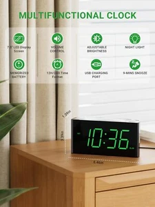 Alarm Clock For Bedroom 7.5" Large Display Led Digital Clock With 7 Color Night - Picture 1 of 9