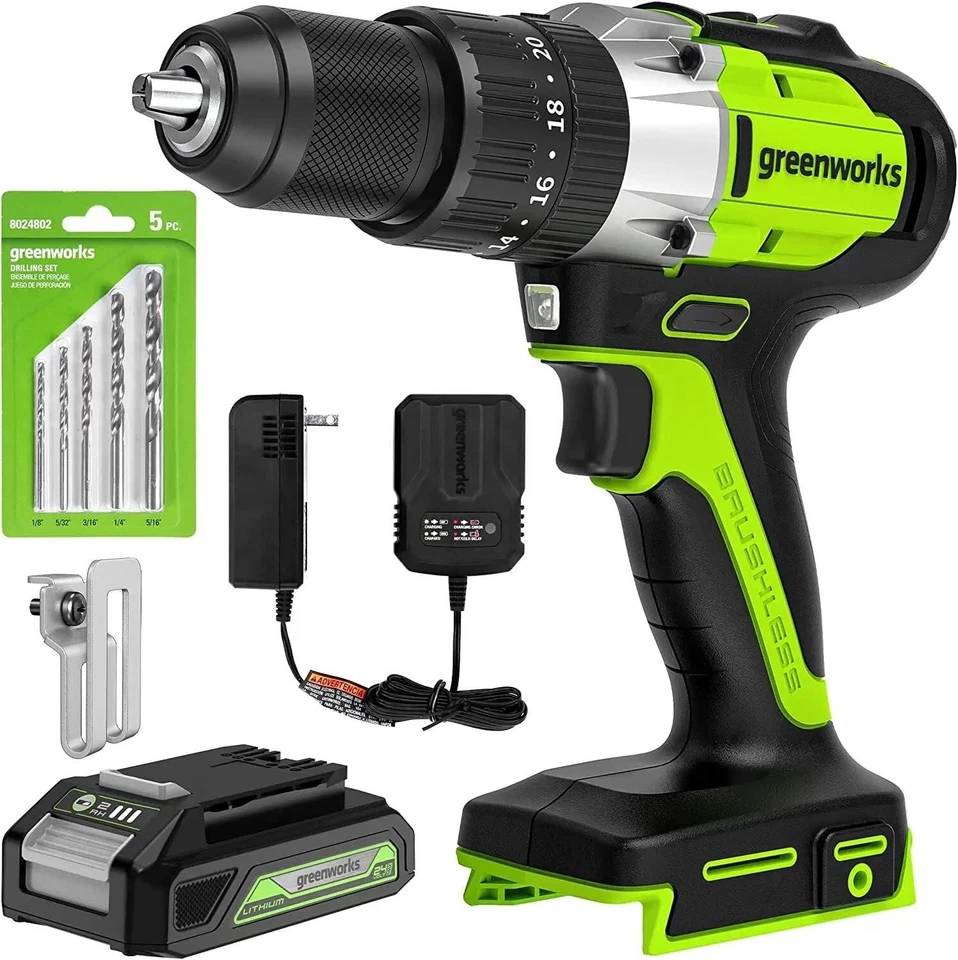 Greenworks DDG402 24V 1/2 in Hammer Drill w/ 24v/ 2A Charger *PICTURED ITEM ONLY