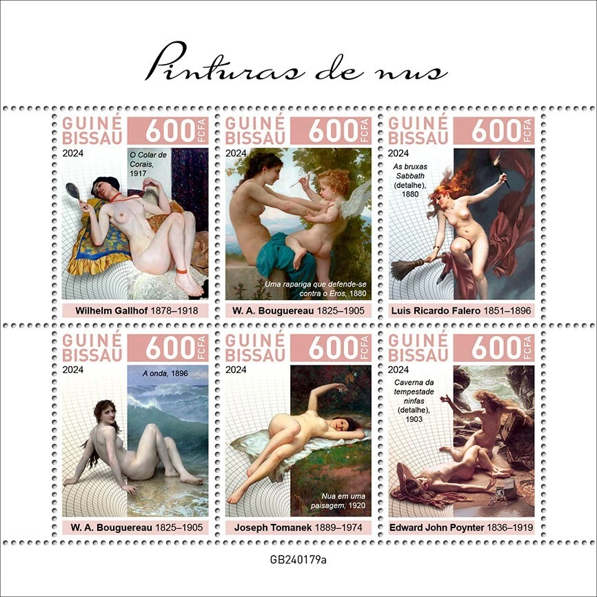 Nude Paintings Art MNH Stamps 2024 Guinea-Bissau M/S - Image 1 of 1