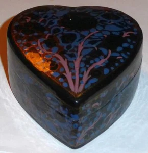 Vintage Decorated Trinket Box Handmade by Cheap John of India Blue Black Flowers - Picture 1 of 7