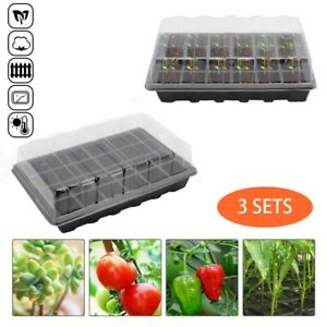 3x 24Cell Seed Trays Set Seedling Starter Tray Germination Plant Pots Grow Box