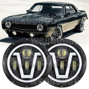 Pair 7" Round LED Headlight For Chevy Camaro 1967-1981 Halo Projector Angel Eyes - Foto 1 di 22