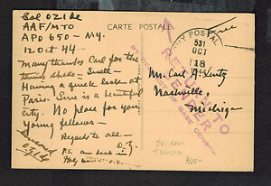 1944 APO 531 US Army in Tunisia Postcard Cover to Nashvill MI USA RTS Return
