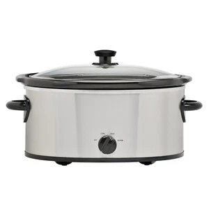 Mainstays 6 Quart Oval Slow Cooker Stainless Steel Finish Glass Lid MS5410011216 - Picture 1 of 17