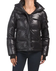 NWT S13 NY Ella Down Fill Glossy Puffer Coat Detachable Hood Jet Black Jacket *M - Picture 1 of 3