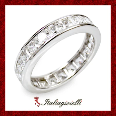 Vistoso Anello Veretta Brillante in Argento 925 Rodiato Oro Bianco - Immagine 1 di 4