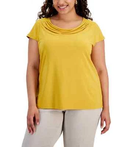 /LX011/ Kasper Plus Size Stretch Knit Short-Sleeve Cowl-Neck Top Gold Sz 2X - Picture 1 of 3