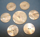 Lot Of 7 Antique Carved Mother Of Pearl Buttons 1 7/16" To 1 1/16"
