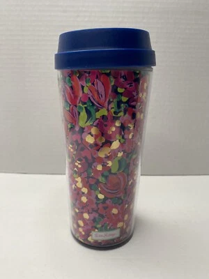 Caneca térmica de viagem Lilly Pulitzer xícara de café WILD CONFETTI rosa azul - Imagem 1 de 4
