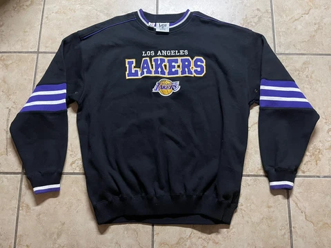 VINTAGE EMBROIDERED LOS ANGELES LAKERS BLACK SWEATER - SIZE XXL - NBA LEE SPORT Cover
