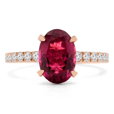1.9 CT Oval AAA Red Tourmaline Hidden Halo Engagement Ring 14K Rose Gold - Image 1 of 3