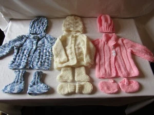 ASSORTED NEW HAND KNITTED BABY SETS 0-3 MONTHS. - Picture 1 of 5