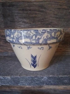Vintage Robinson Ransbottom blau Schwammgeschirr 9" Rührschüssel Weizenmotiv Roseville - Bild 1 von 3