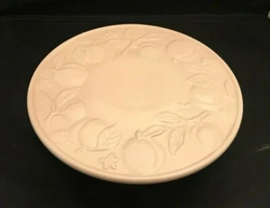White Ceramic Cake Plate Stand 11" Wide, 5 1/2" High Fruit Design - Picture 1 of 2