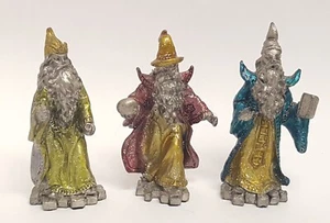 3 Zauberer Zinn Figuren Glitzer Emaille Farbe Vintage mythisch anders 2,5 Zoll T - Bild 1 von 19