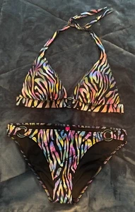 Victoria's Secret Rainbow Zebra Print M Bikini Swimsuit Set with O-Ring Hardware - Picture 1 of 18