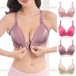 Women Front Closure Wireless Bra Full Coverage Underwear Push Up Bras Lingerie - Picture 1 of 33