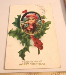 VINTAGE EMBOSSED CHRISTMAS POSTCARD~WISHING YOU A MERRY CHRISTMAS~GERMANY~W9. - Picture 1 of 2