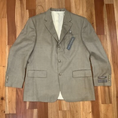 NUEVO CON ETIQUETAS $250 Oscar de la renta 44R Ultralux Traje Mezcla Seda/Lana Chaqueta Tostado Plateado Foto 1 de 4