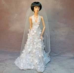 Abito da sposa floreale con perline 3D adatto a Sybarite, Tonner e la maggior parte delle bambole alla moda 16" - Foto 1 di 13