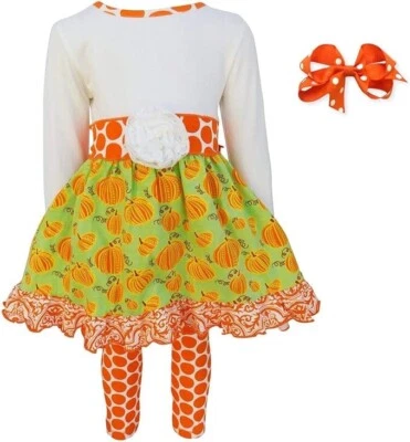 Ann Loren BNWT Girl’s Thanksgiving Outfit Pumpkin & Polka Dot Dress Size 9-10 - Image 1 of 4